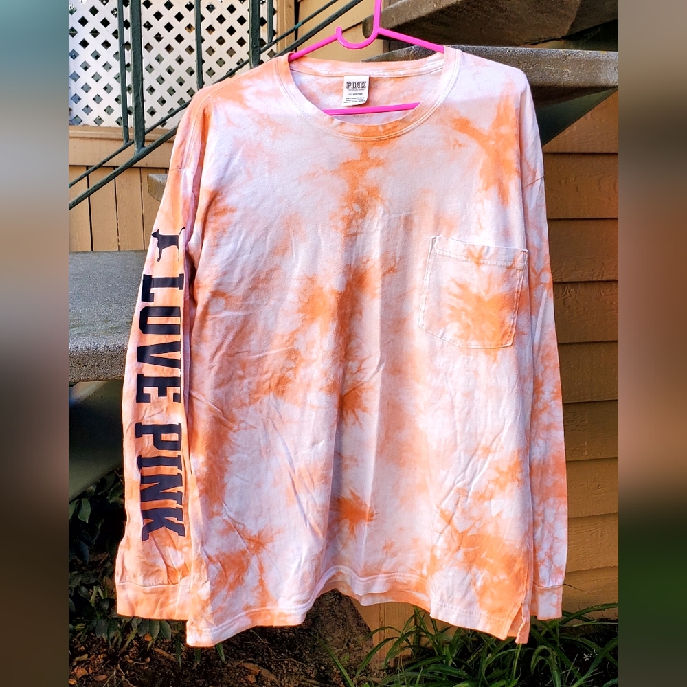 PINK Victoria's Secret 2019 Orange Tie-Dye Long Sleeve Tee